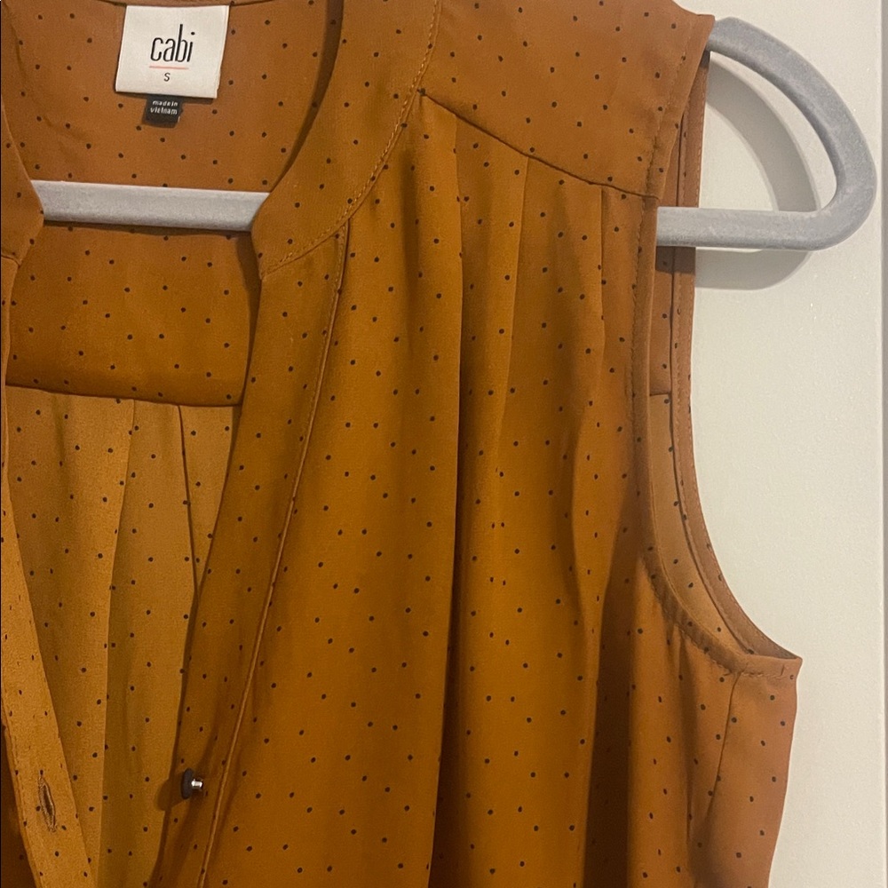 CAbi Sleeveless Rust-Brown Dot Button Front Blouse - Picture 3 of 3